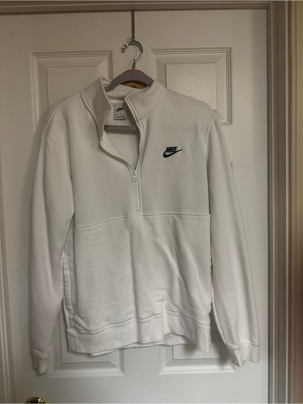 Nike Men’s White Half-Zip Sweatshirt with Black Swoosh